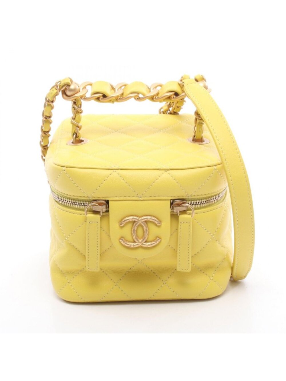 Chanel Shoulder Bag Quilted Yellow Leather Small Vanity 2-Way Chain